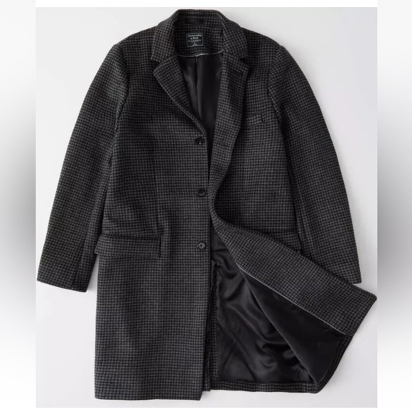 Abercrombie & Fitch  Wool-Blend Topcoat Men's Coat Grey Pattern size L - Picture 1 of 16
